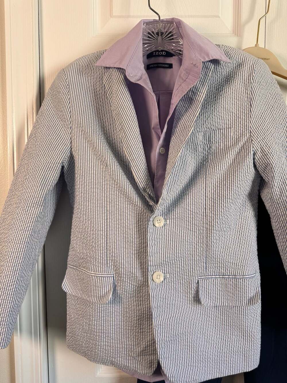 IZOD Boy's 3-Piece Suit Set Seersucker Blazer Size 12 Shirt 10/12 Pants 10 - Picture 2 of 8